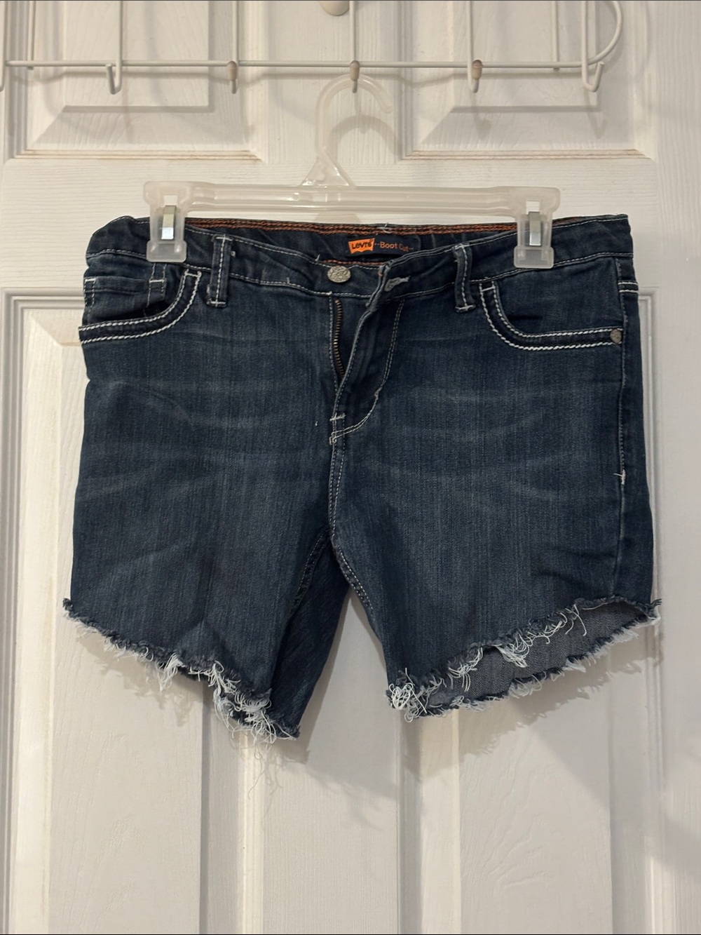 Levi's Dark Blue Frayed Hem Denim Cutoff Shorts